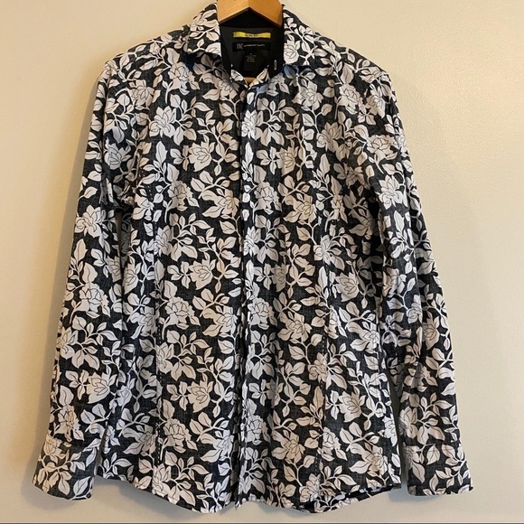 INC Floral B&W Button Down Men’s Dress Shirt - Picture 1 of 8